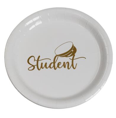 Student Paptallerken I Hvid og Guld - 23 cm