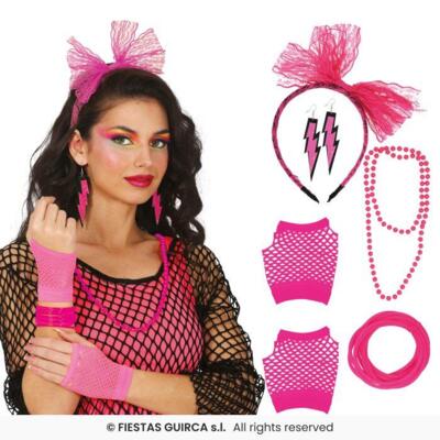 80'er sæt 5 dele - Neon pink