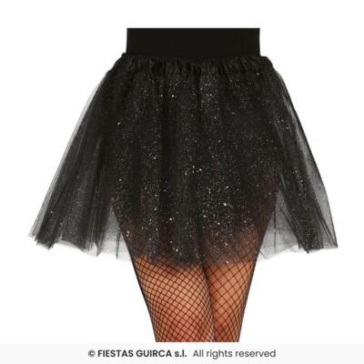Glitter tyl skørt i sort