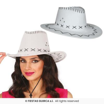 Cowboyhat - Hvid m. syninger