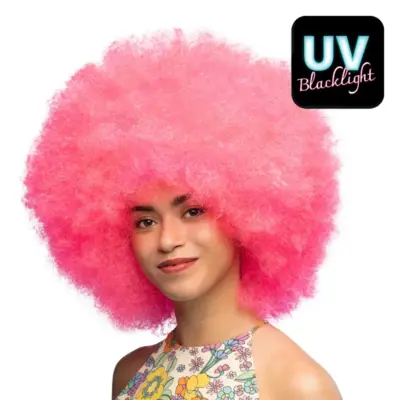 Neon Pink Afro Paryk UV